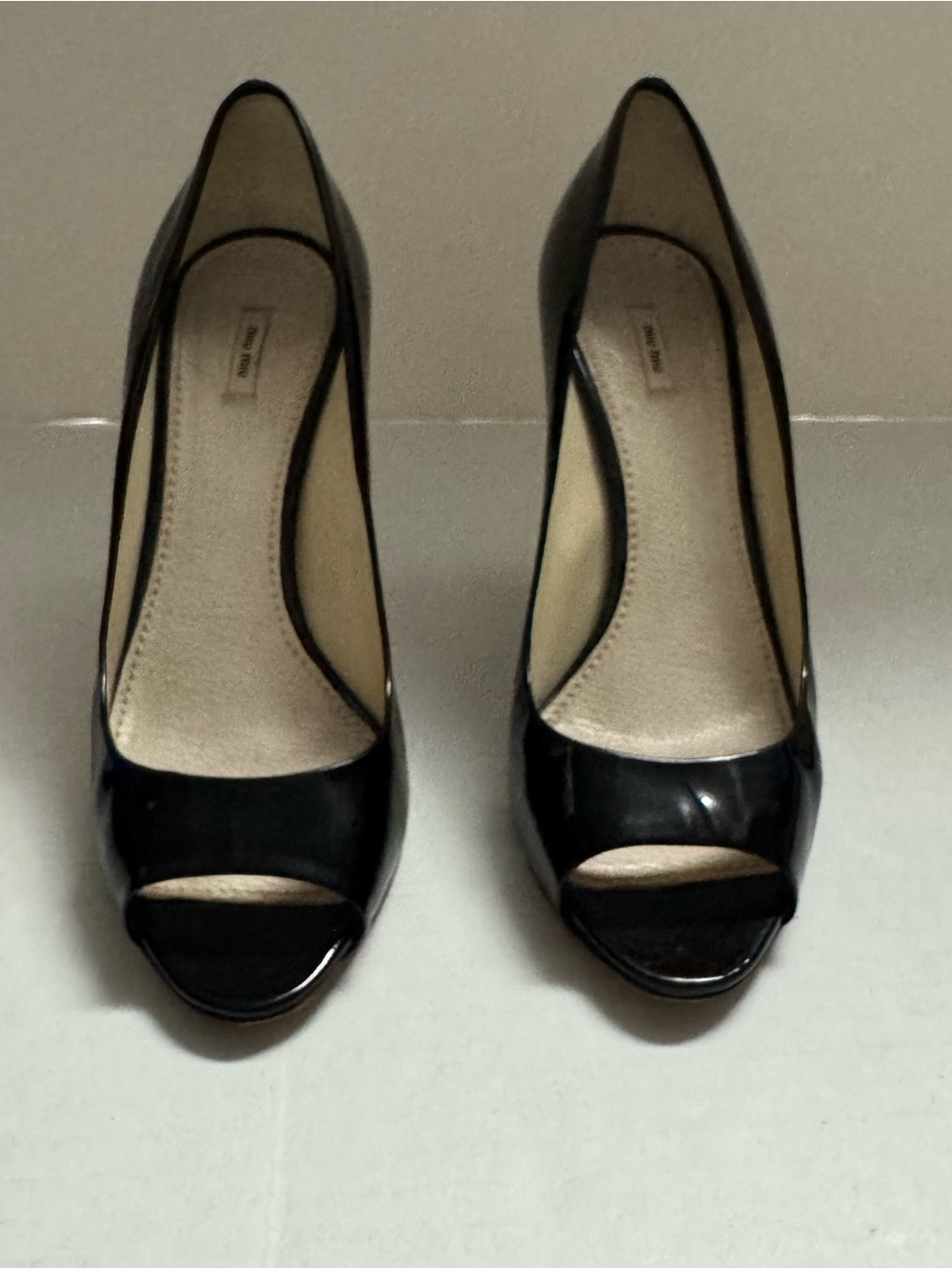 Miu Miu Black Patent Leather Peep Toe 4.5" Heel Women’s Size IT 38.5 US=8